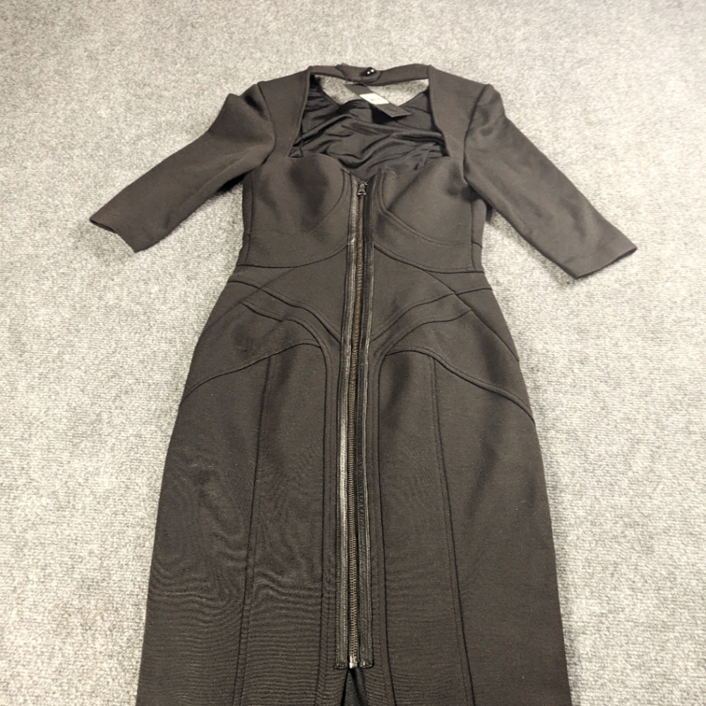 Mackage Womens Size 2 Midi Dress Front Zip 3/4 Sleeve Brown NWT Wool